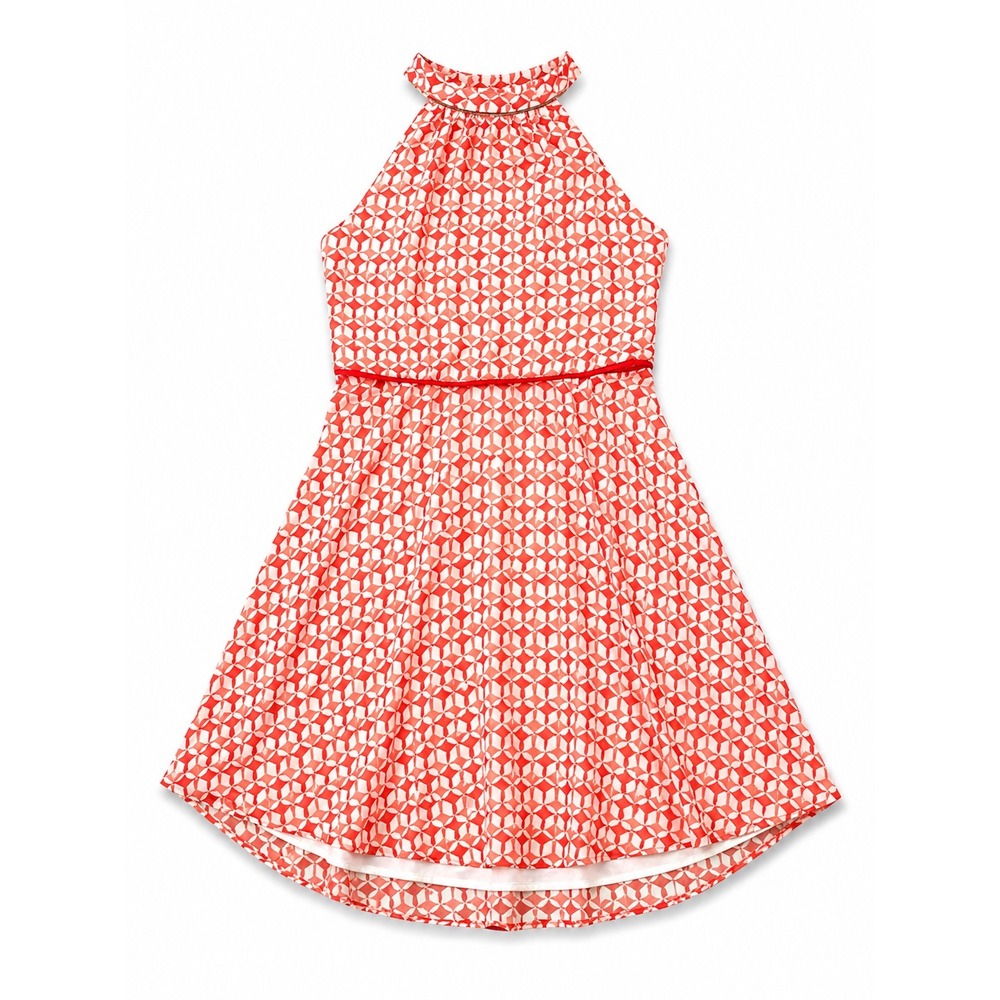 Lovely by Adrianna Papell Dress Size 14 Halter Orange White‎ Geometric Studded